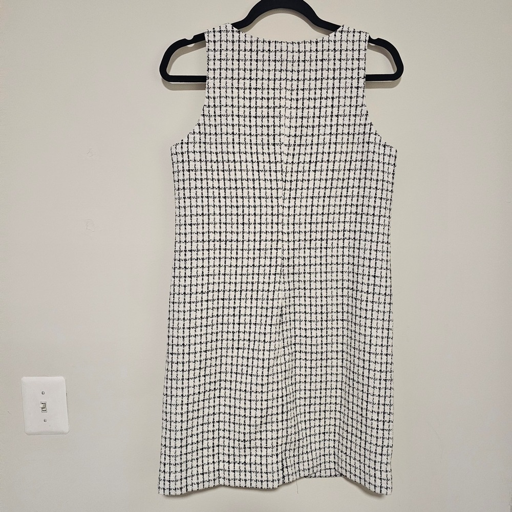 J.Crew Tweed Shift Dress 4 White Black Button Front Plaid Office Mod Preppy Twee - Picture 2 of 8
